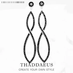 Drop Earrings Black Stones Infinity Twist Design Jewelry For Women Summer Love Romantic Gift In Sterling Silver 925