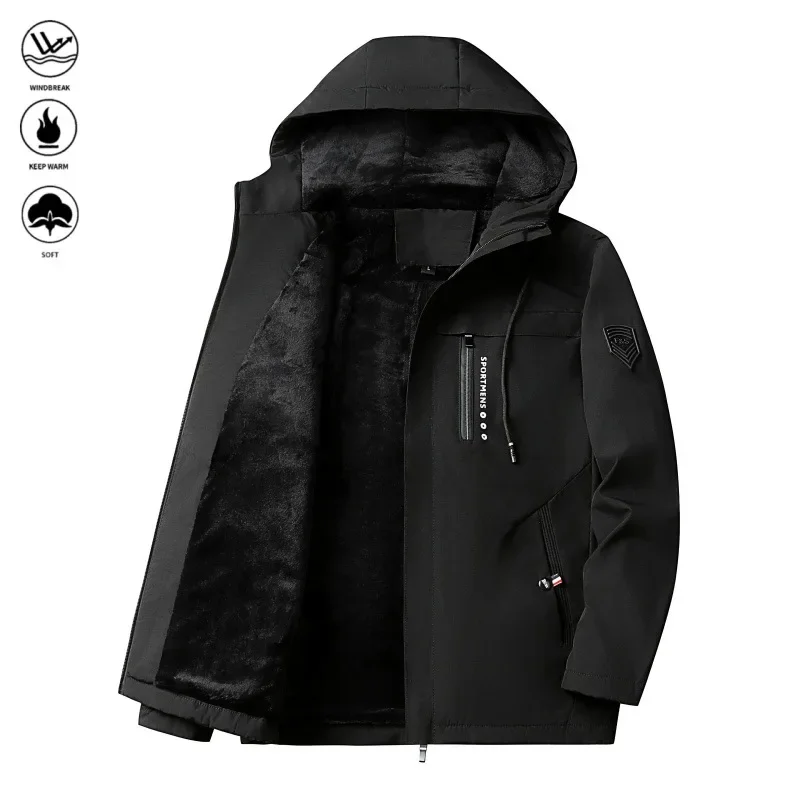 سترة رجالية متوسطة الطول مبطنة بالصوف سترة غير رسمية سميكة معطف شتوي دافئ من القطن وصل حديثًا 2025 شباب متوسط العمر عبر الحدود