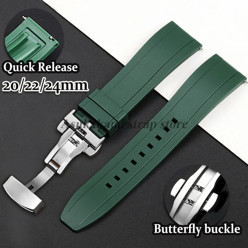 Correa de reloj de silicona de 20mm, 22mm y 24mm para Seiko, Rolex, Tudor, hebilla de mariposa, pulsera de goma de liberación rápida para hombre