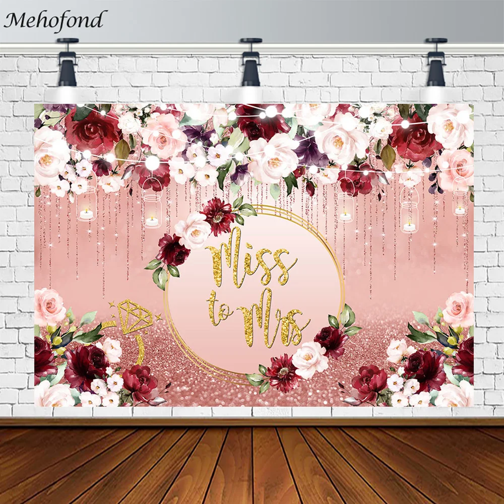 Mehofond Miss To Mrs Backdrop Red Flower Pink Golden Gitter Wedding Poster Women Birthday Party Decor Photography Background