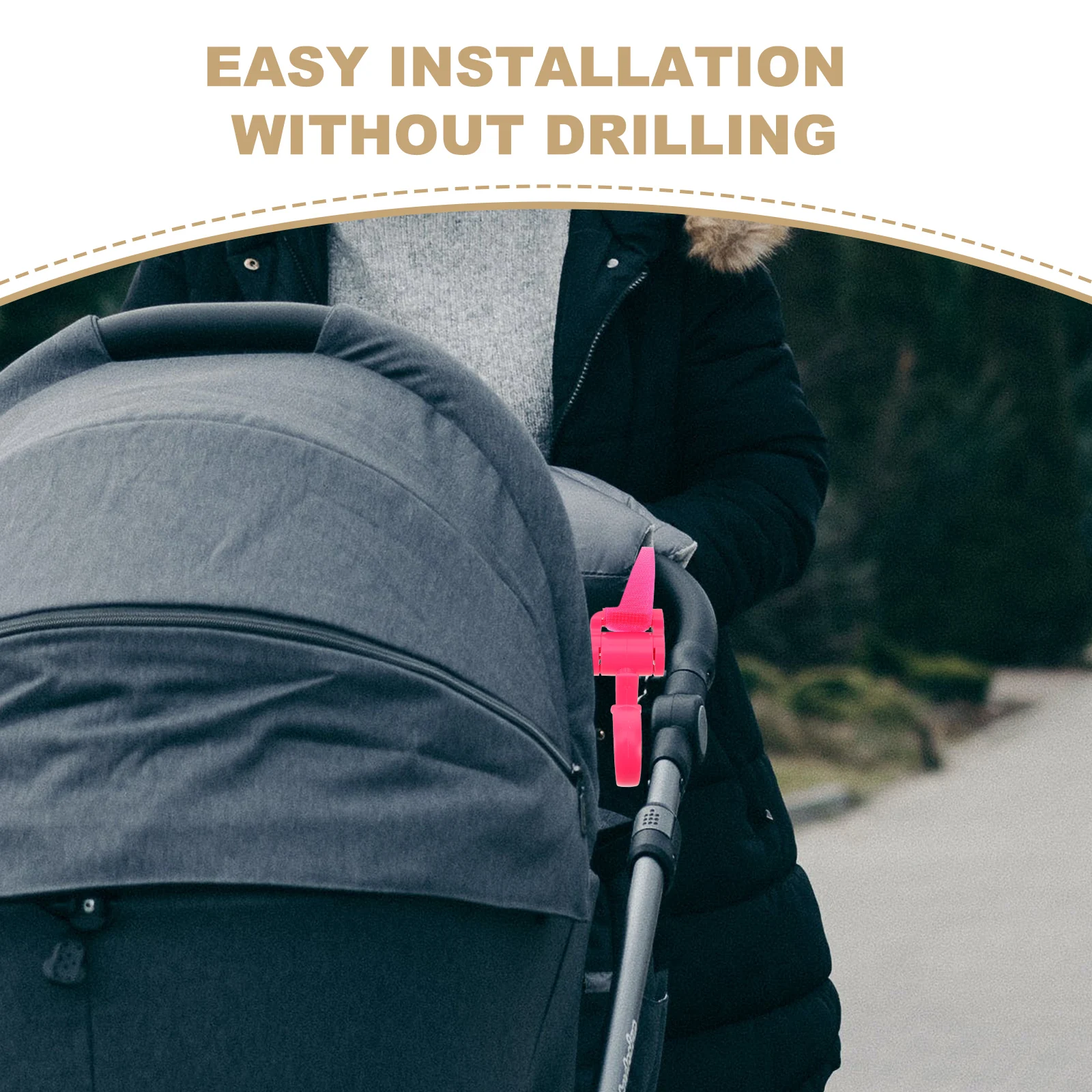 ตะขอสําหรับรถเข็นเด็ก คลิปแขวนมัลติฟังก์ชั่น สีชมพู ไม่ต้องเจาะ เหมาะสําหรับจักรยาน รถจักรยานยนต์ รถเข็นเด็กไฟฟ้า