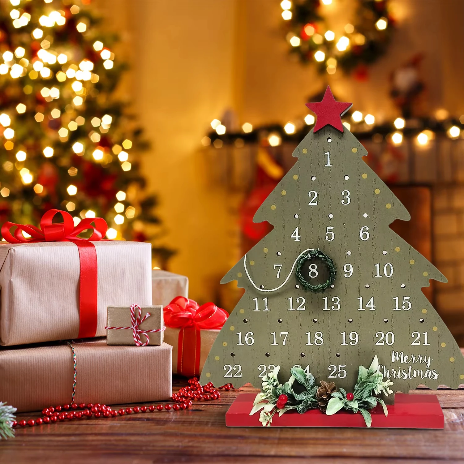 

Рождественский обратный отсчет, деревенский деревянный адвент-календарь, настольный венок из виноградной лозы, рождественская елка, праздничный декор, Рождественский адвент-календарь