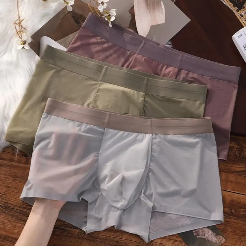 

Breathable Solid Color Men's Boxer Briefs Ultra-thin Cool Feeling Ice Silk Boxers Lingerie Quick Dry Seamless Underpants Summer