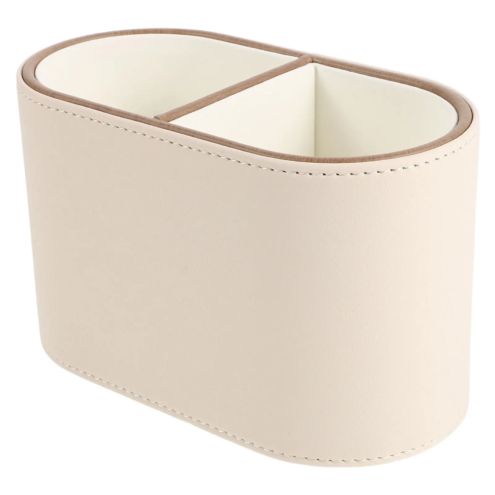 PU Pen Holder Desktop Caddy 2 Compartments Office Desk Organizer Makeup Brush Storage Home School Bathroom