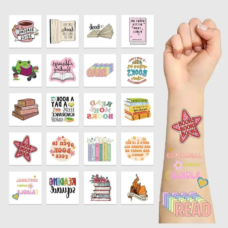 20Pcs/set Read More Books Tattoo Stickers Cartoon Book Tattoo For Kids Birthday Gift Fake Children Body Art Tattoos Toys