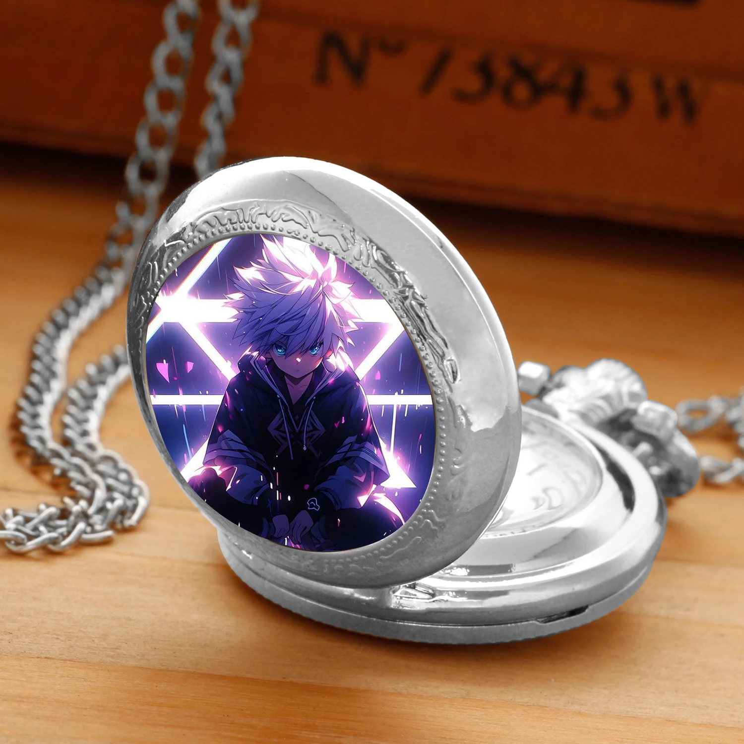 New Quartz Pocket Watch Classic Anime Killua Theme Glass Dome Arabic Numerals Pendant Necklace Men Womens Gift