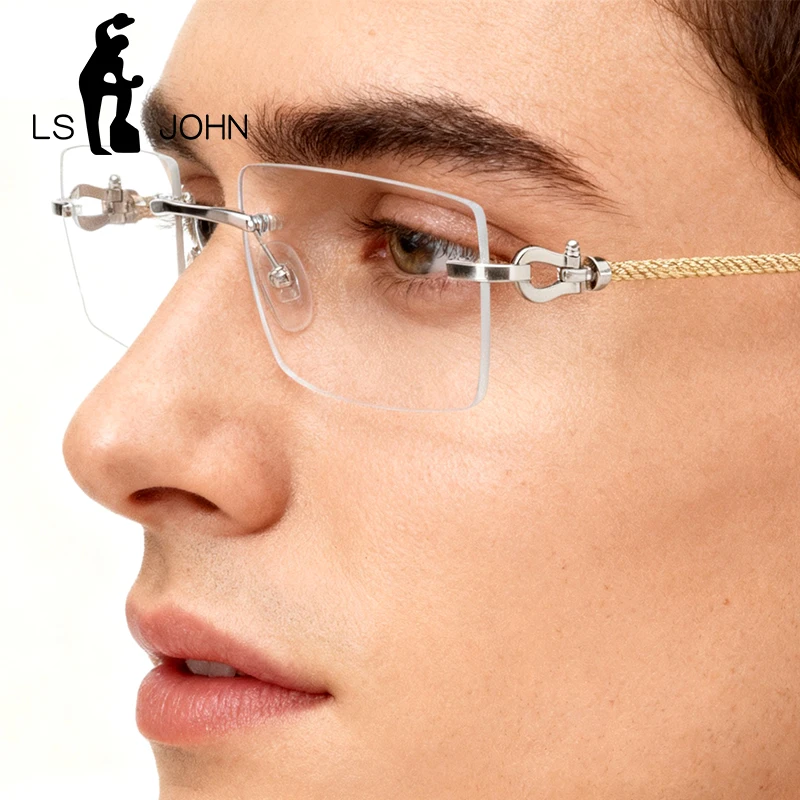 

Оправа для очков без оправы, мужская оправа из чистого титана, сверхлегкая квадратная оправа для очков европейского дизайна, женские брендовые очки высокого качества