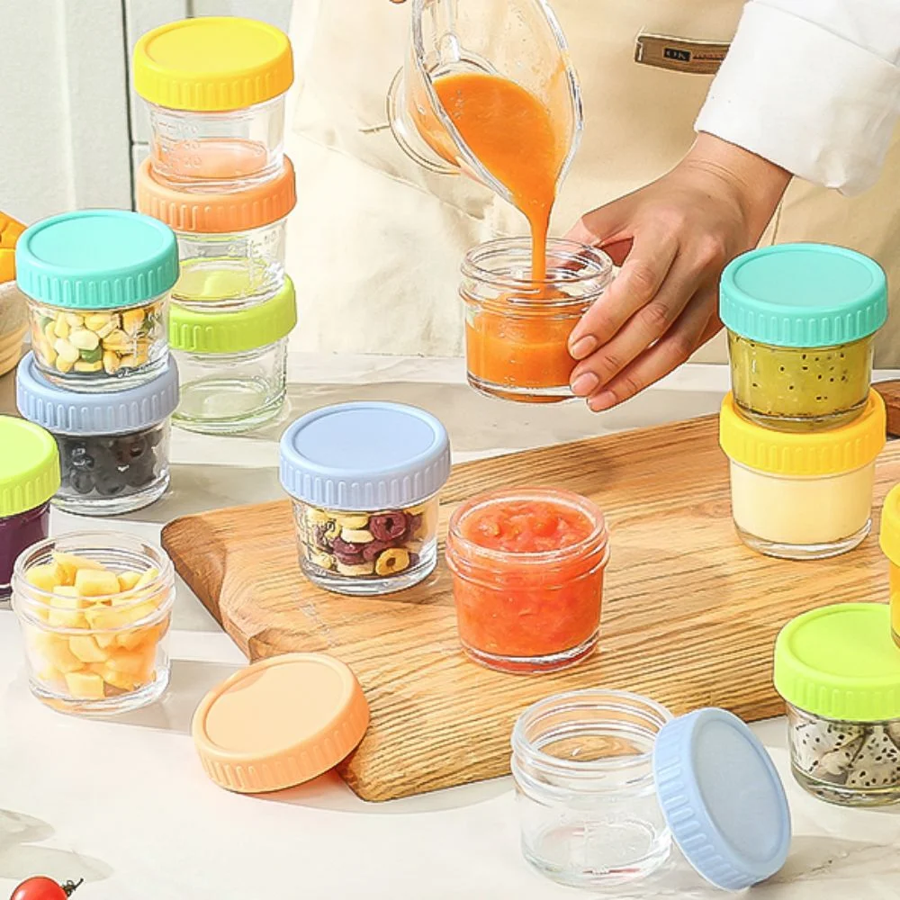 

6pcs Multipurpose Glass Baby Food Jar with Scale with Lid Dipping Sauce Cup Reusable Sealed Salad Dressing Container Spice
