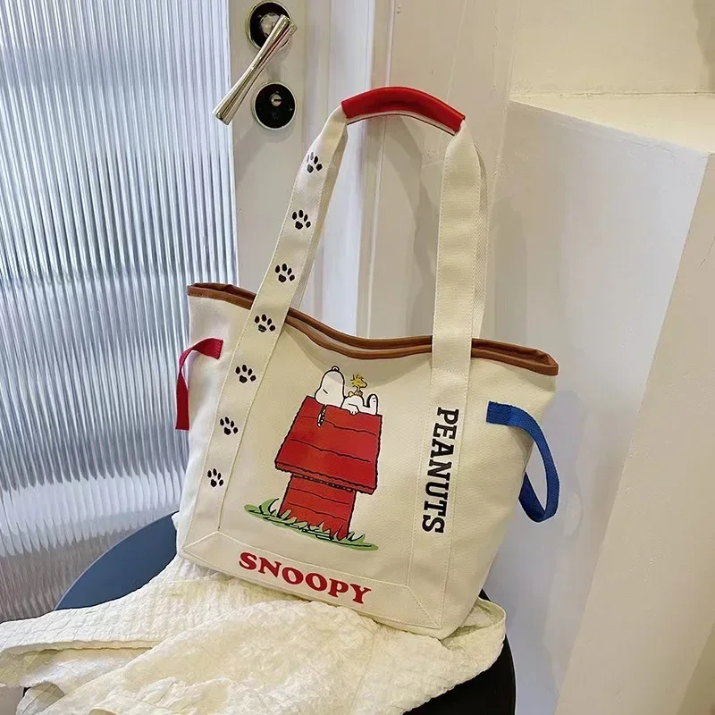 Snoopy Woodstock borsa a tracolla in tela per donna Cute Peanuts Ladies Handbag Student borse per la spesa ecologiche borsa per ragazze