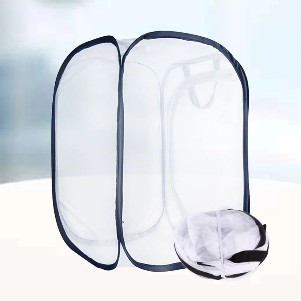 メッシュ折りたたみ式ホワイト昆虫ケージ 30x30cm ポータブルバグハビタット 屋外自然観察 子供の集中観察