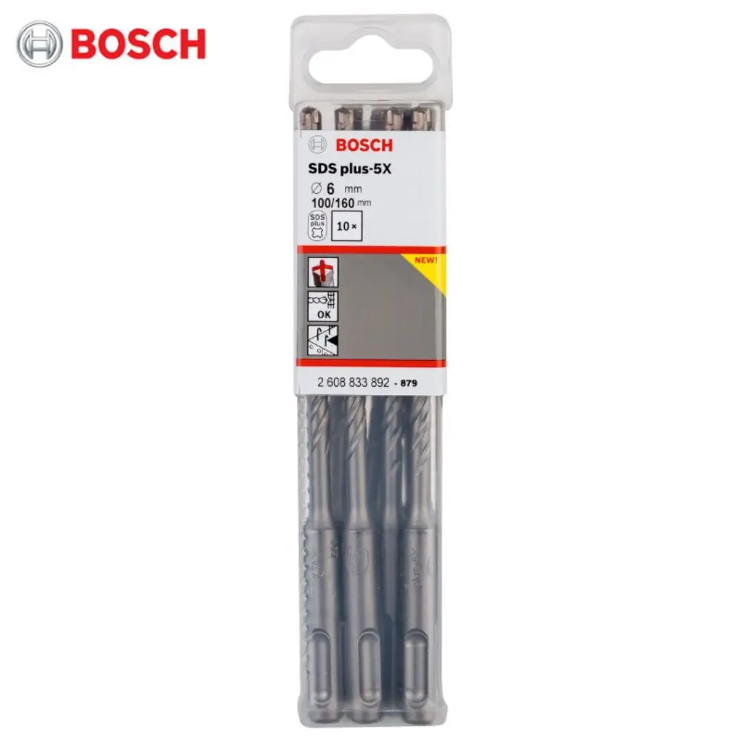 Bosch 2608833892 Four Edge Round Shank Two Pit Two Edge Impact Drill Bits 10 Pieces For Reinforced Concrete 6.0mm