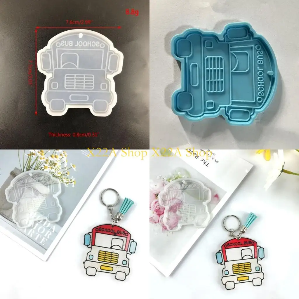 Unique Shiny Cartoon School Bus Keychain Silicone Mold for Anniversary Love Gift Craft