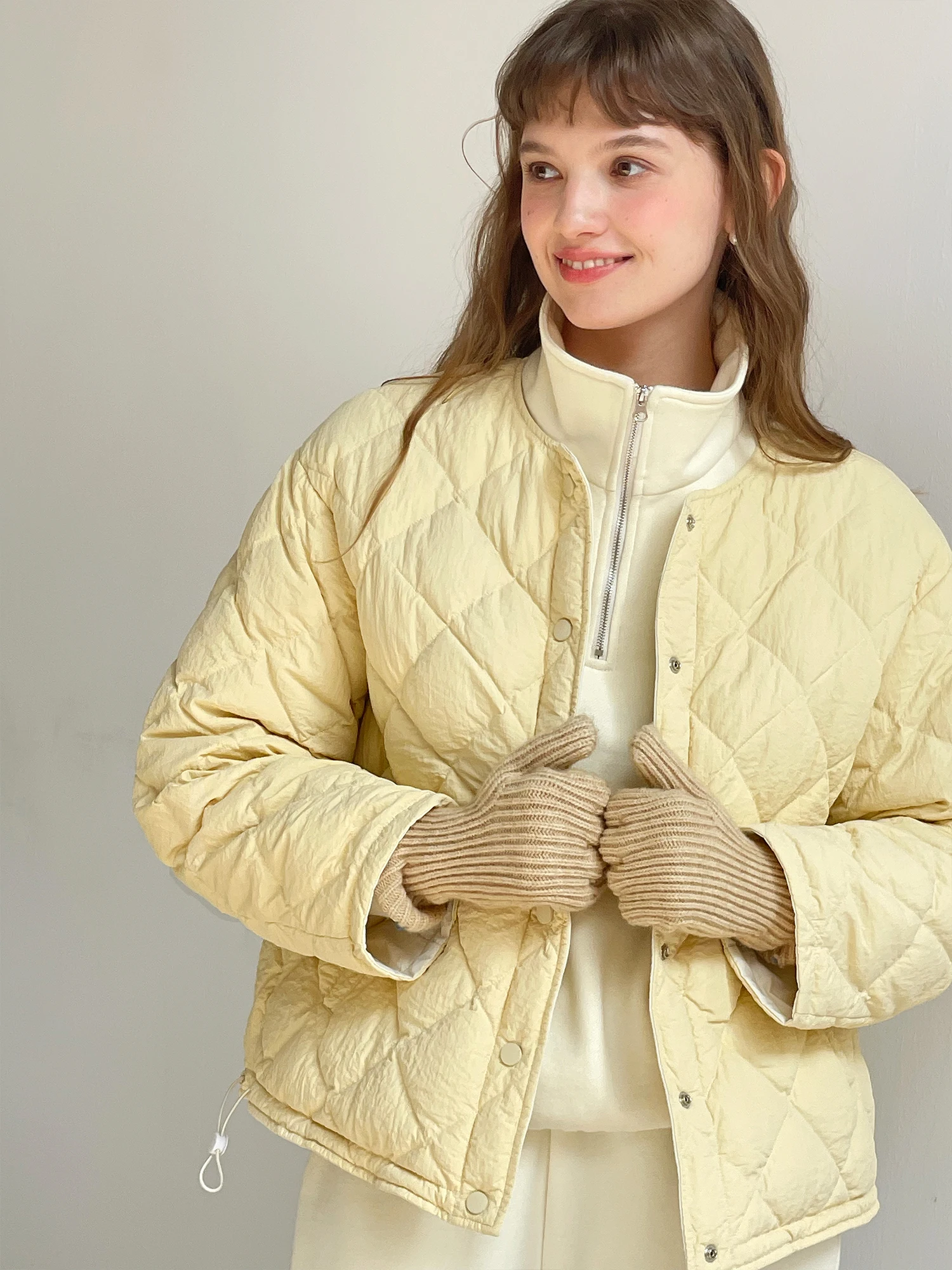 

Botanique Double-Sided Wearable 90% White Du down Puffer Jaet Iceland Blue And Cheese Yellow Women's Sweet Sle Regular Fit