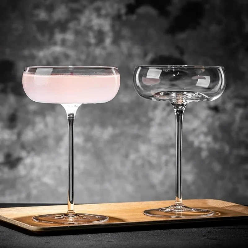 2Pcs Big Belly Cocktail Glasses Cups Transparent Champagne Glass Goblet Martini Glass Cup Creative Concave Bottom Tower Cups