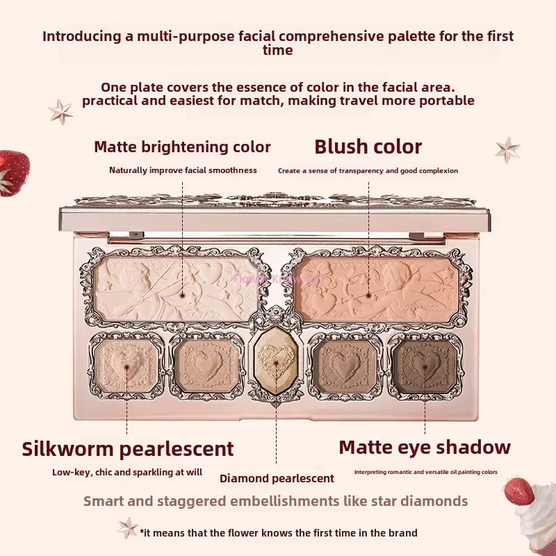 Flowerkaren fraise Cupidon Collection Palette de teint du visage Blush fard à paupières surligneur fleur savoir visage bronzant Palette