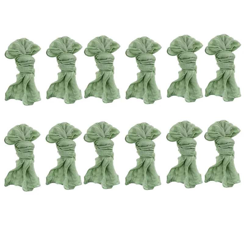 Gauze Cheesecloth Napkins Wrinkled Dinner Napkins Table Napkins Decorative Cloth Napkins (Green, 12 Packs)