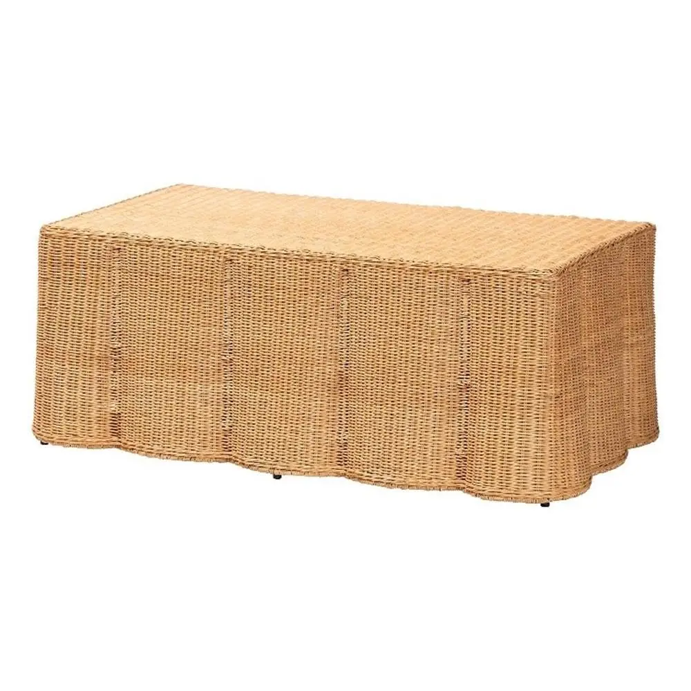 

Light Honey Woven Rattan Coffee Table With Scalloped Edge Design