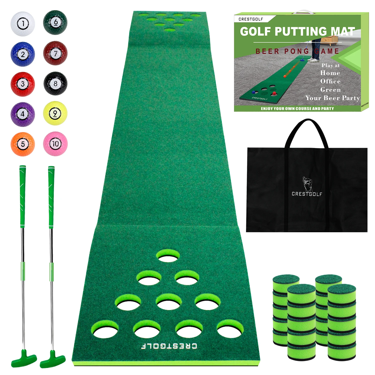 CRESTGOLF Golf Putting Green Game Practice Mat Set Practicing Training Aids Gift for Indoor&Outdoor Party Backyard Use