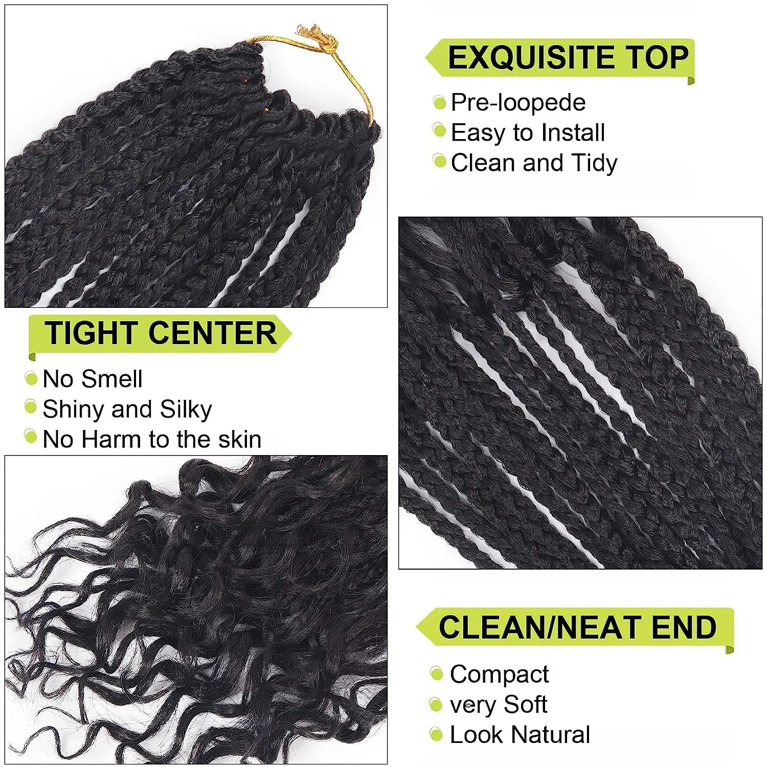 1/7 عبوات من ضفائر صندوق الآلهة 10-24 بوصة ضفائر صندوق بوهو مسبقة الحلقات مع أطراف مجعدة 3X ضفائر شعر كروشيه جدائل شعر صناعية #3