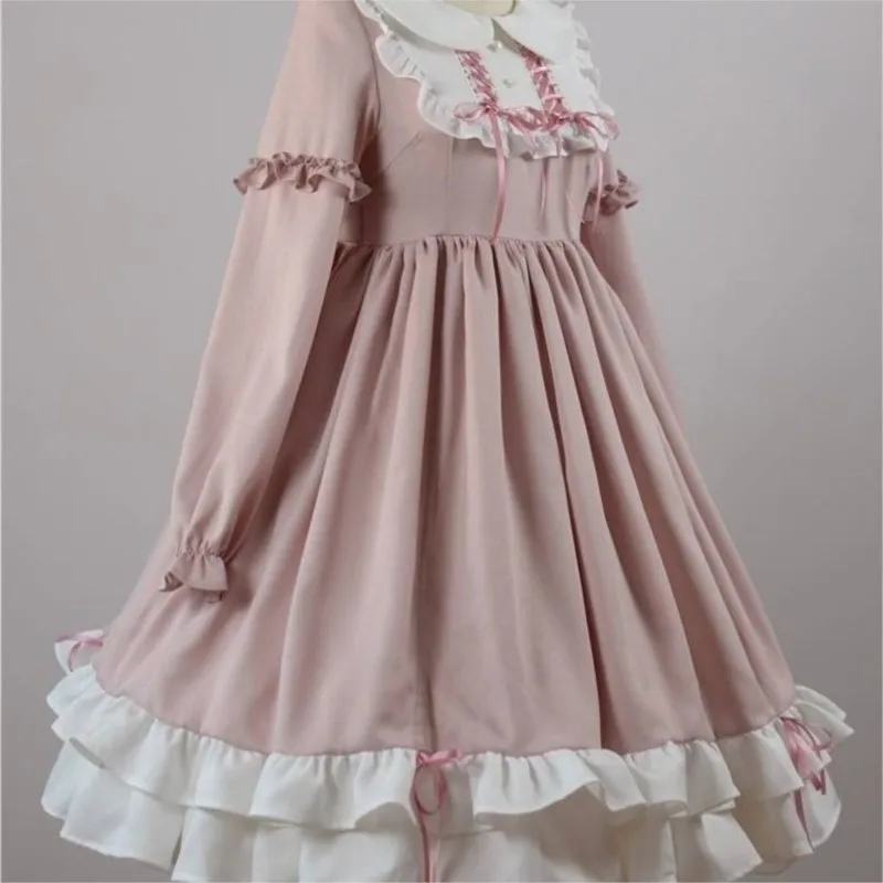 Cute Women\'s Lolita OP Dress Japanese Harajuku Long Sleeves Doll Dress Lolita Skirt Spring Summer Soft Girl Lolita