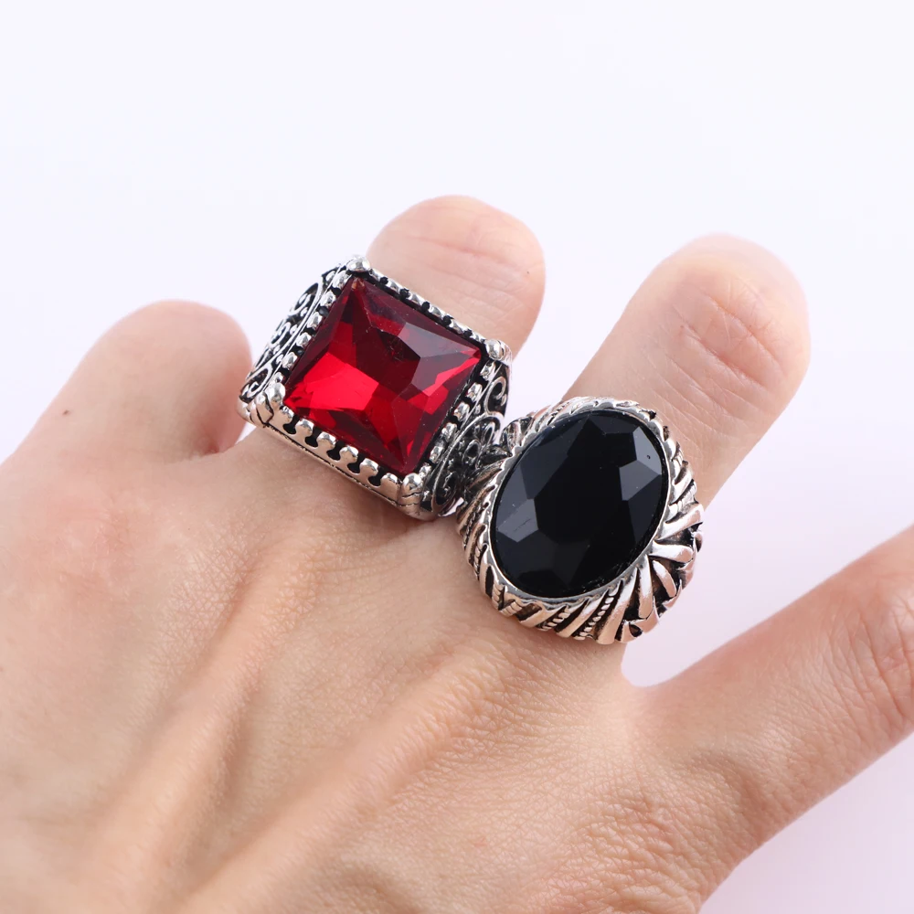 10/20/30/50 قطعة/الوحدة موضة الشرير ريترو حلية الزجاج حجر لامعة خواتم للنساء الرجال الهندسة منحوتة مزيج نمط مجوهرات هدايا الحفلات #6