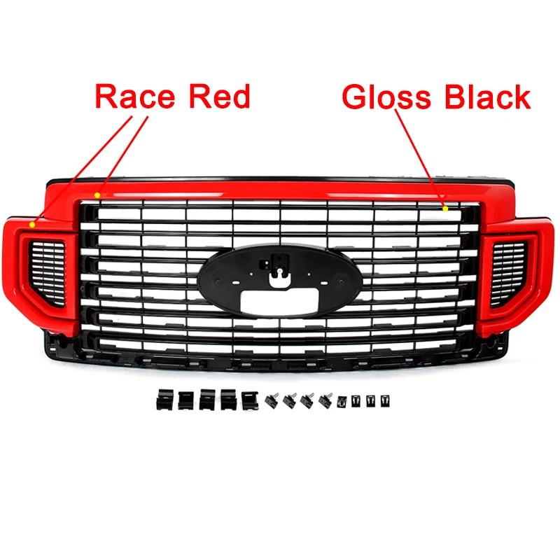 Magickit Front Grille Assembly Replace For Ford F250 F350 F-450 Super Duty 2020 2021 2022 Race Red PQ/M7236 Front Bumper Grille