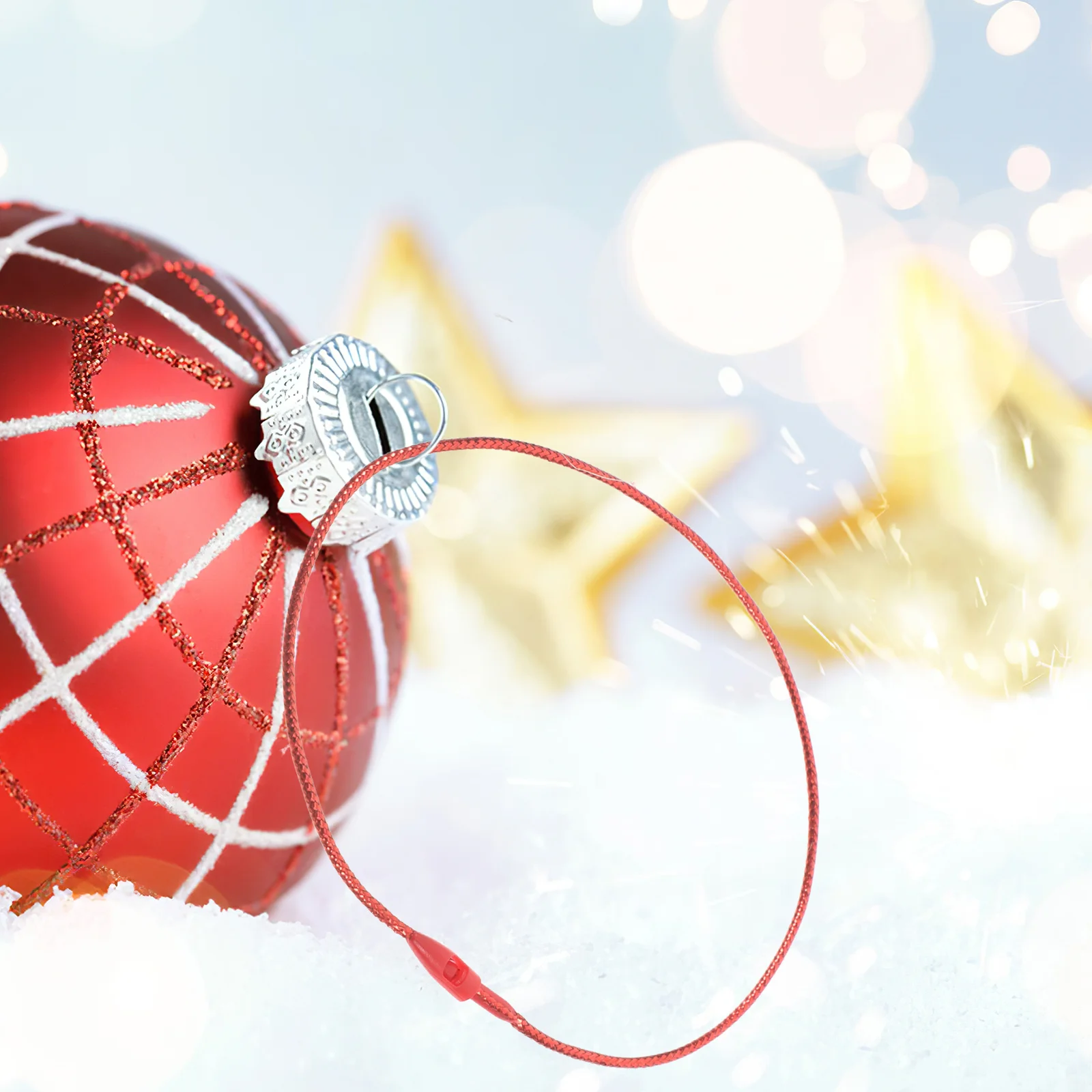 

100Pcs Precut Christmas Ball String Snap Locking Ropes for Ornaments and Tags Red Fabric Hang Tag Ropes Tree Lanyard String