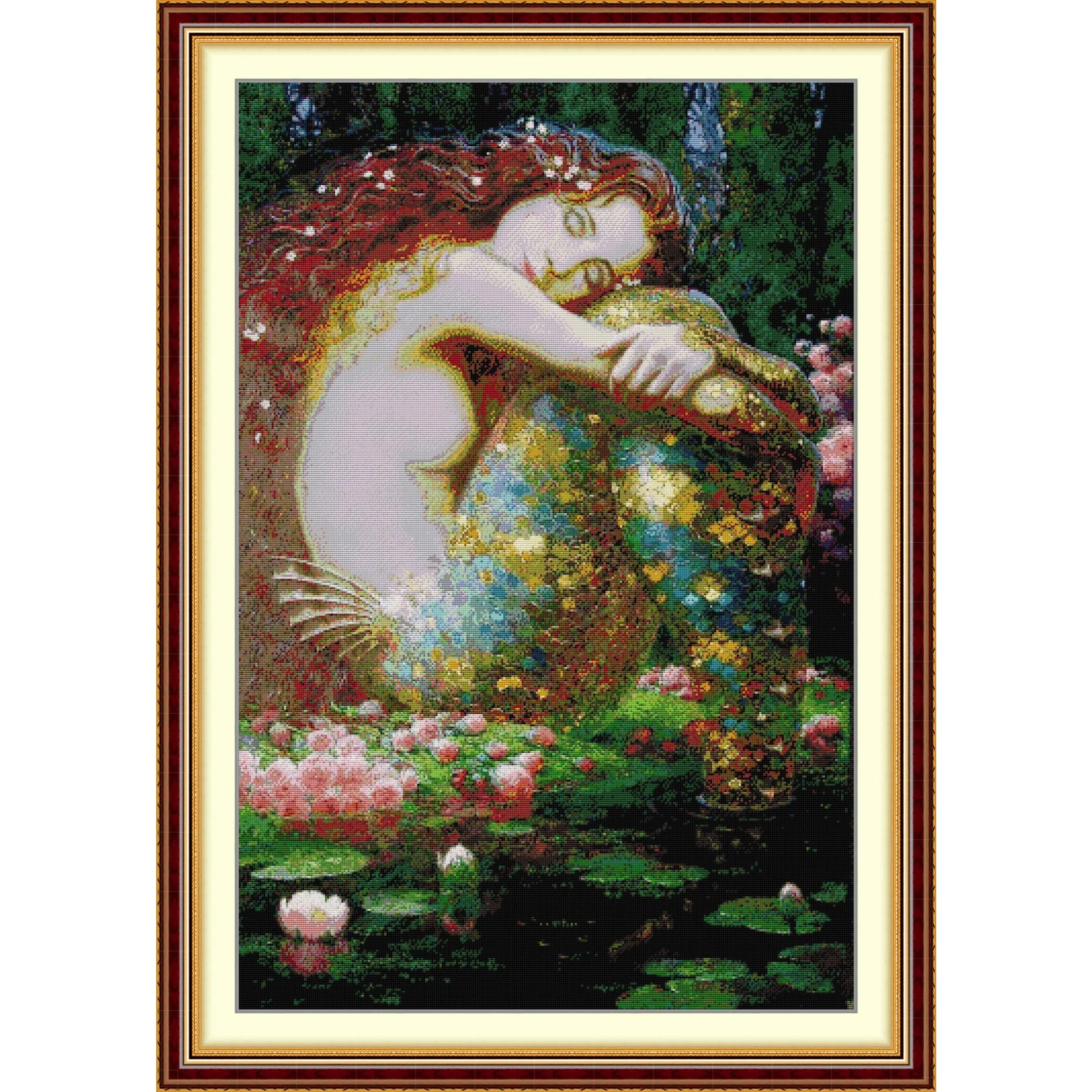 

Soulgift News Pre-Printed Cross Stitch Kit, Stamped Aida Fabric with DMC Threads, Embroidery Kit - The Mermaid and The Rose
