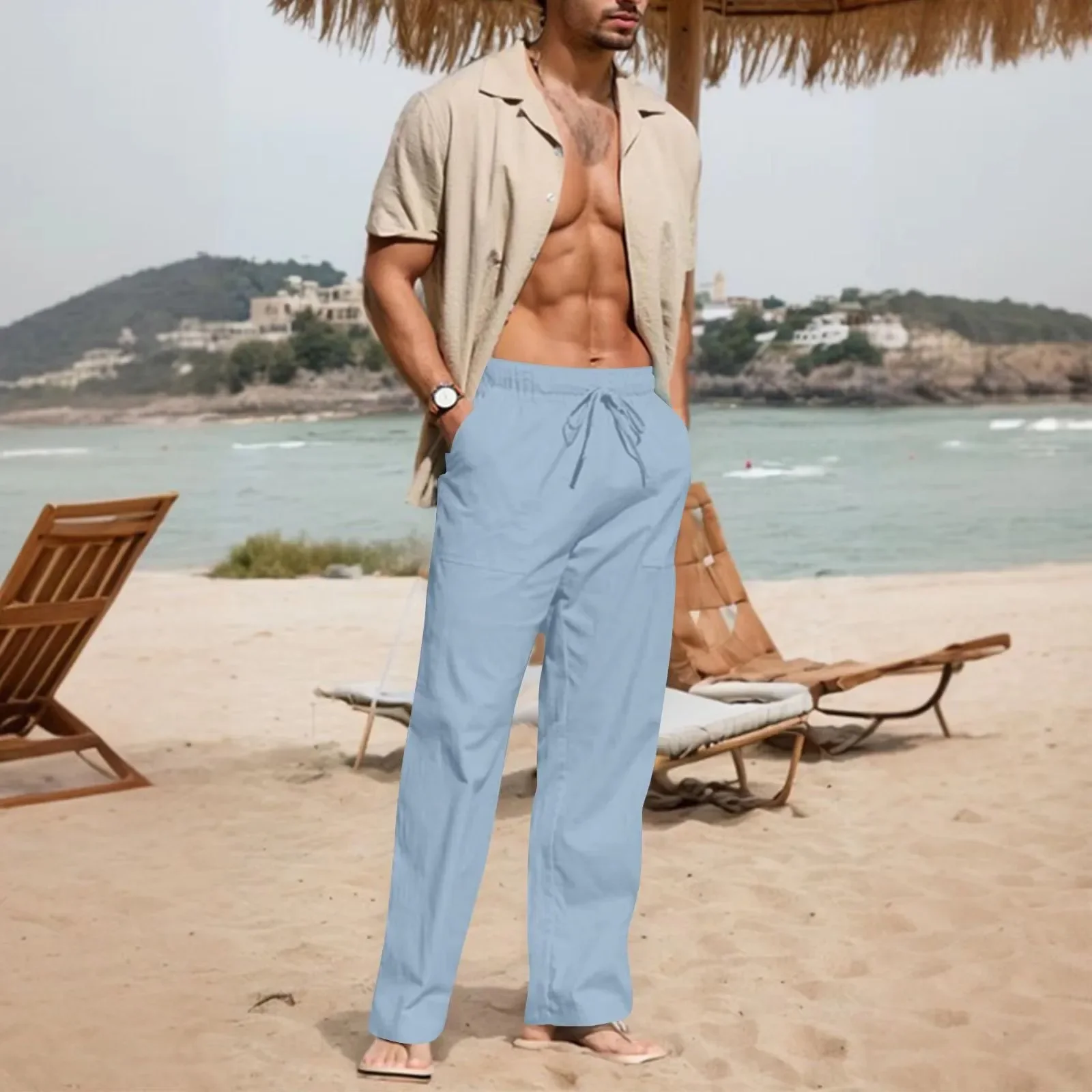

2025 New Men's Loose Fit Linen Pants - Breathable Casual Trousers, Autumn Street Style & Gym Wear Solid Color S-3XL