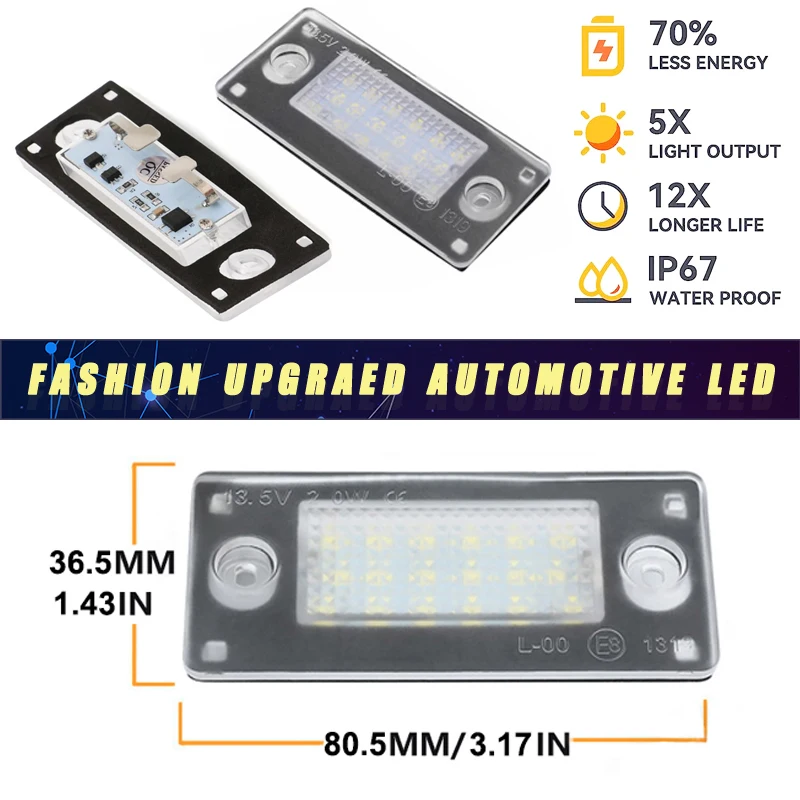 2Pcs 6000K Car LED Number License Plate Lights Lamps For Audi A3 S3 8L 2000-2003 A4 S4 B5 RS4 1999-2001 Canbus OEM#8D9943021