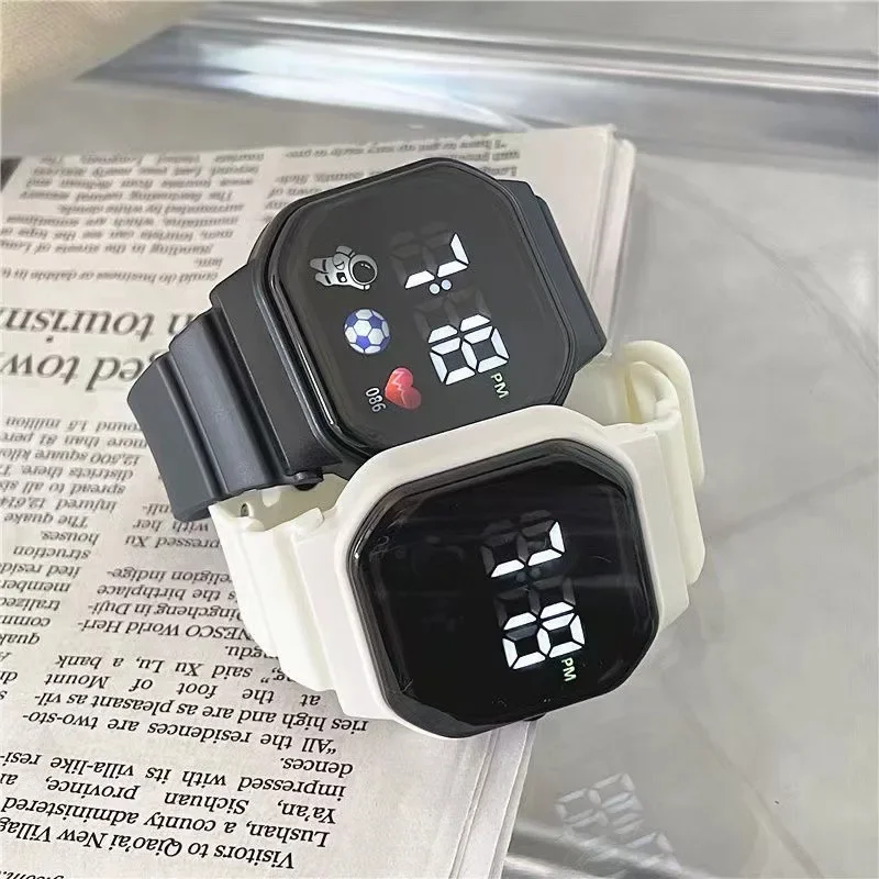 Macaron Square Quartz LED Luminous Dial Casual Wrist Watches Rubber Strap Fashionable Clock Waterproof Wristwatch for Women