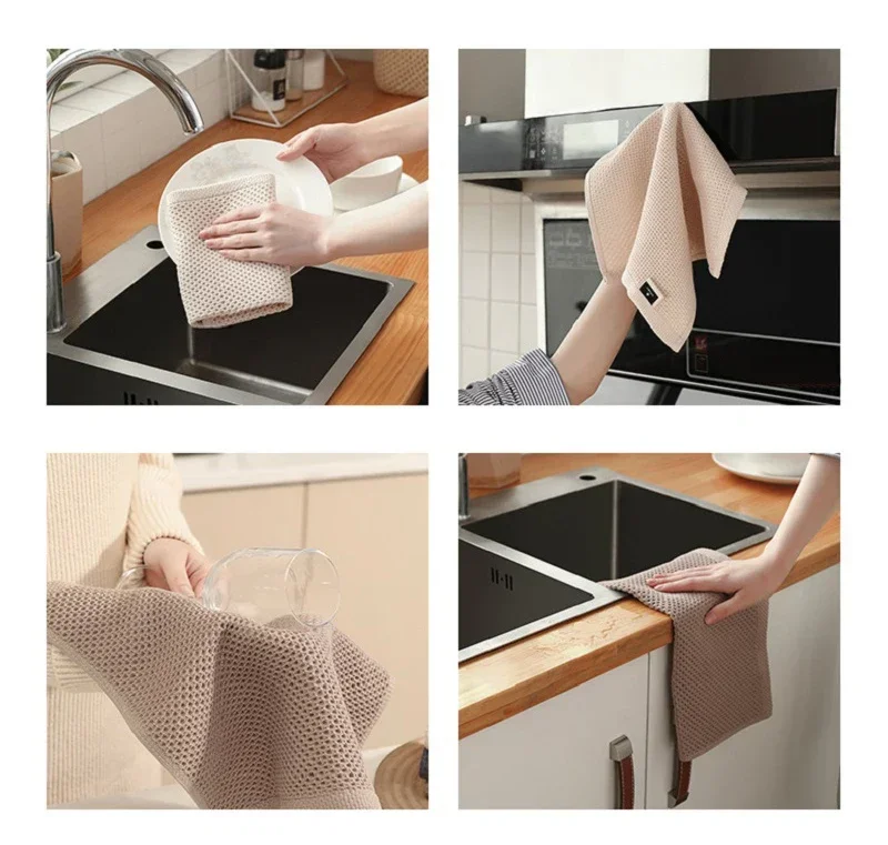 1PC Cotton Square Towel, Hand Towel, Tea Towel, Honeycomb Absorbent Cotton, Breathable Kitchen Cleaning Cloth Without Oil Stains