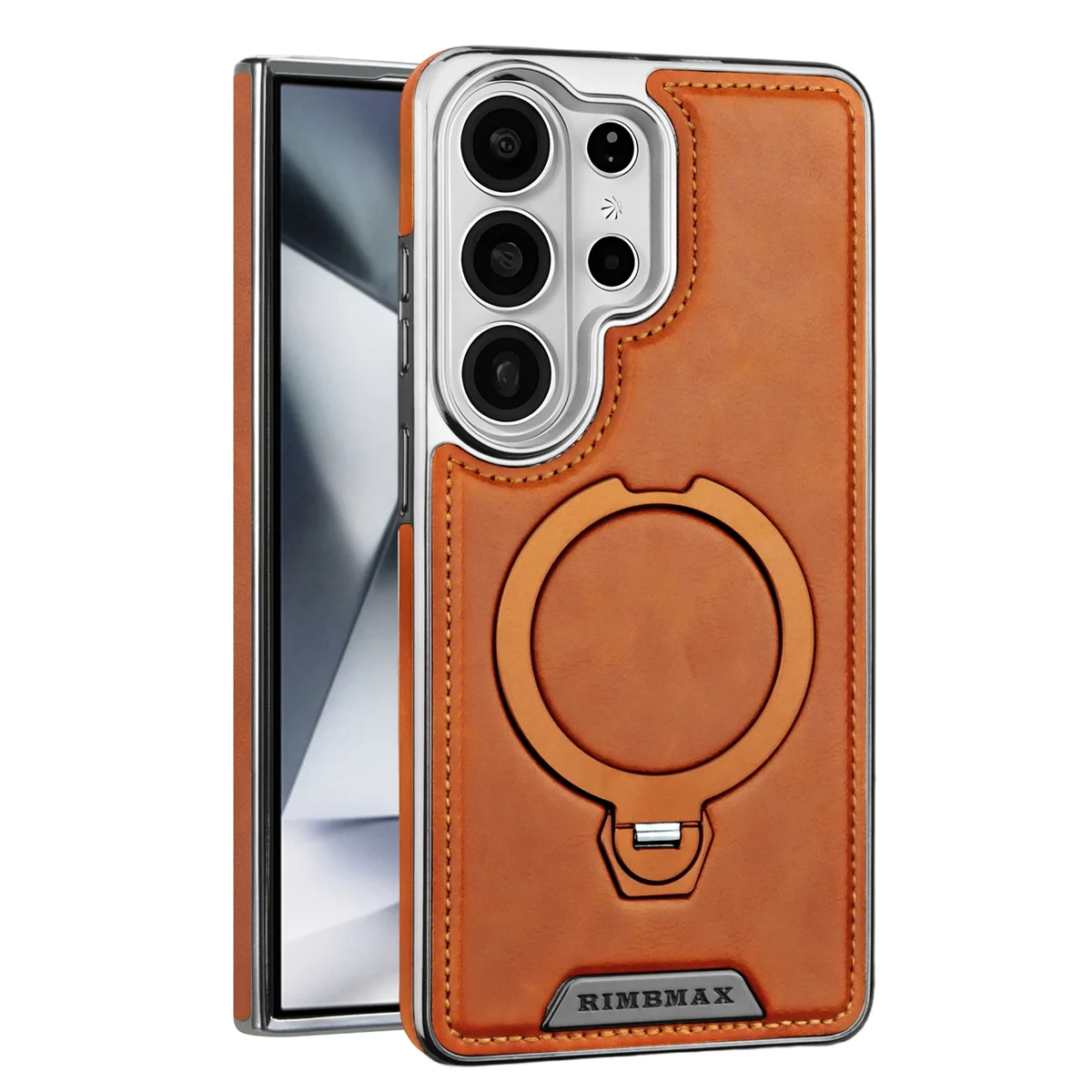 For Samsung Galaxy S26 Ultra S25 Edge S24 S23 Plus PU Leather Phone Case For MagSafe Magnetic Ring Holder Stand Shockproof Cover
