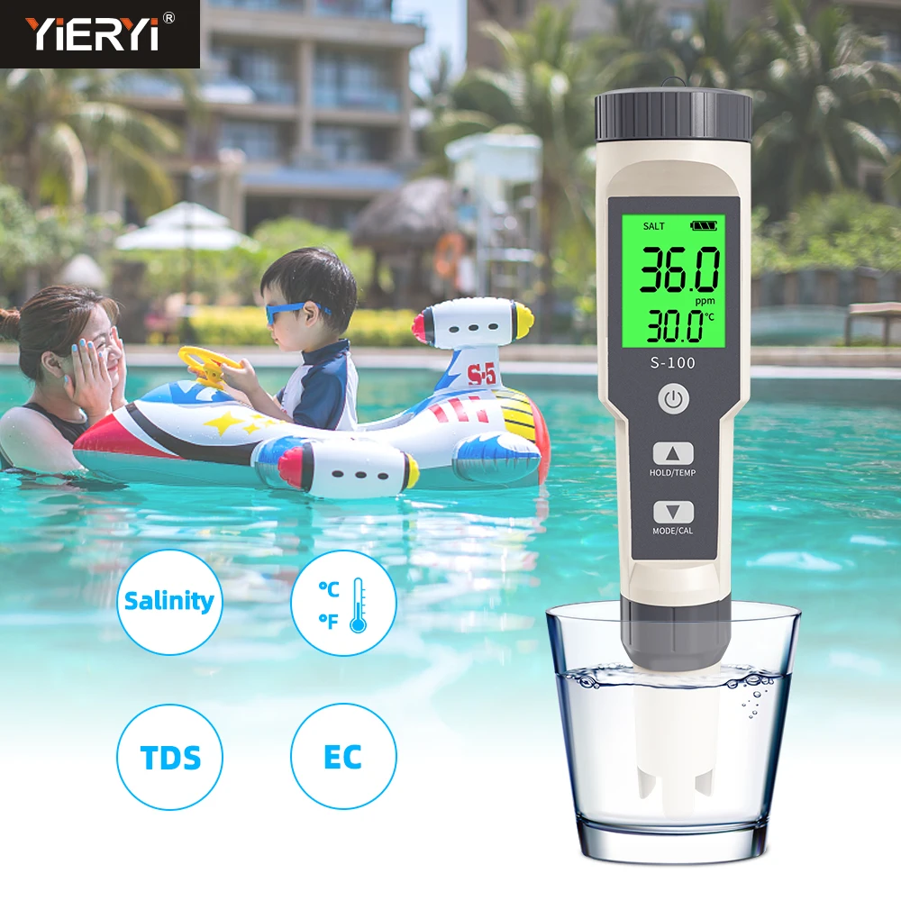 Digital Salinity Meter TDS/EC/Temp/Salt Water Quality Tester High Accuracy Salinometer for Aquariums Swimming Pool Spa Koi Pond