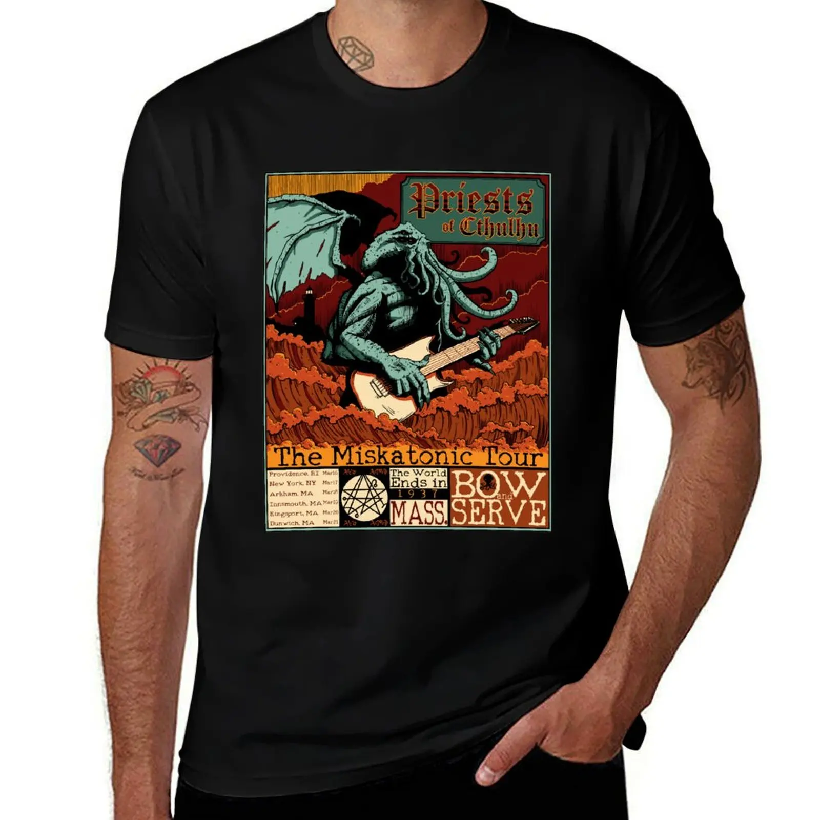 Cthulhu Miskatonic Rock Metal Music Tour Cosmic Horror Warm Colors T-Shirt Big and Tall Basic Tee Shirt T-Shirt