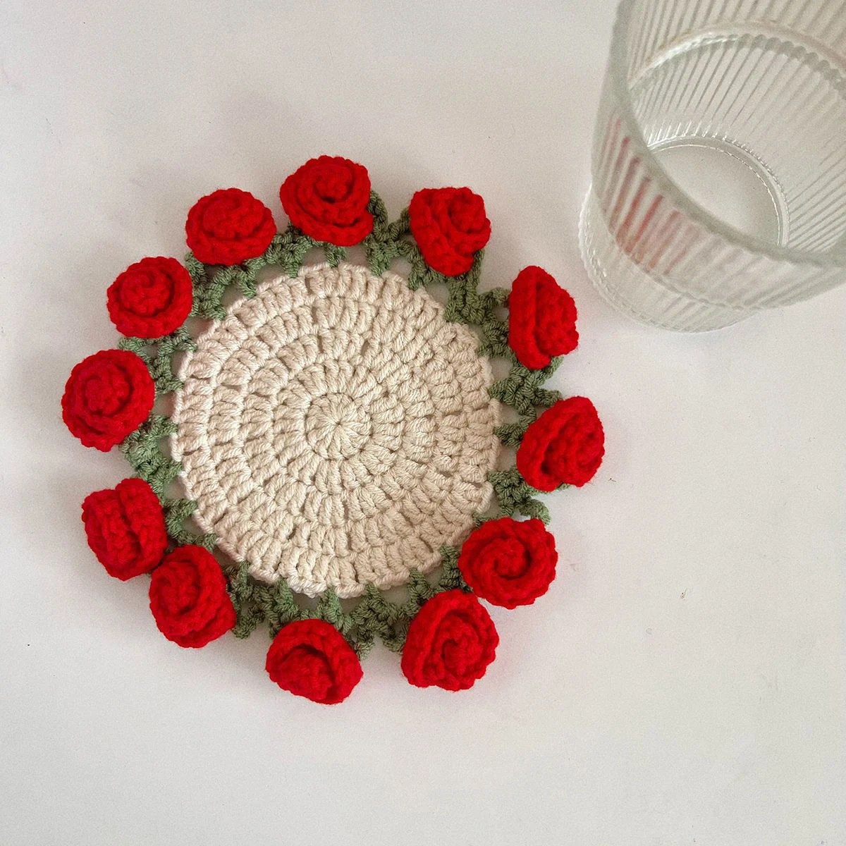 【Finished Product】Mini Rose Bouquet Coaster Hand Knitted Rose Bouquet Cup Pad DIY Handmade Rose Flower Gift Home Decor
