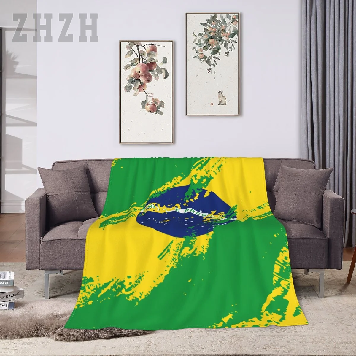 Blanket Brazil Flag Color Flannel Multifunction Camping Sofa Cover Keep Warm