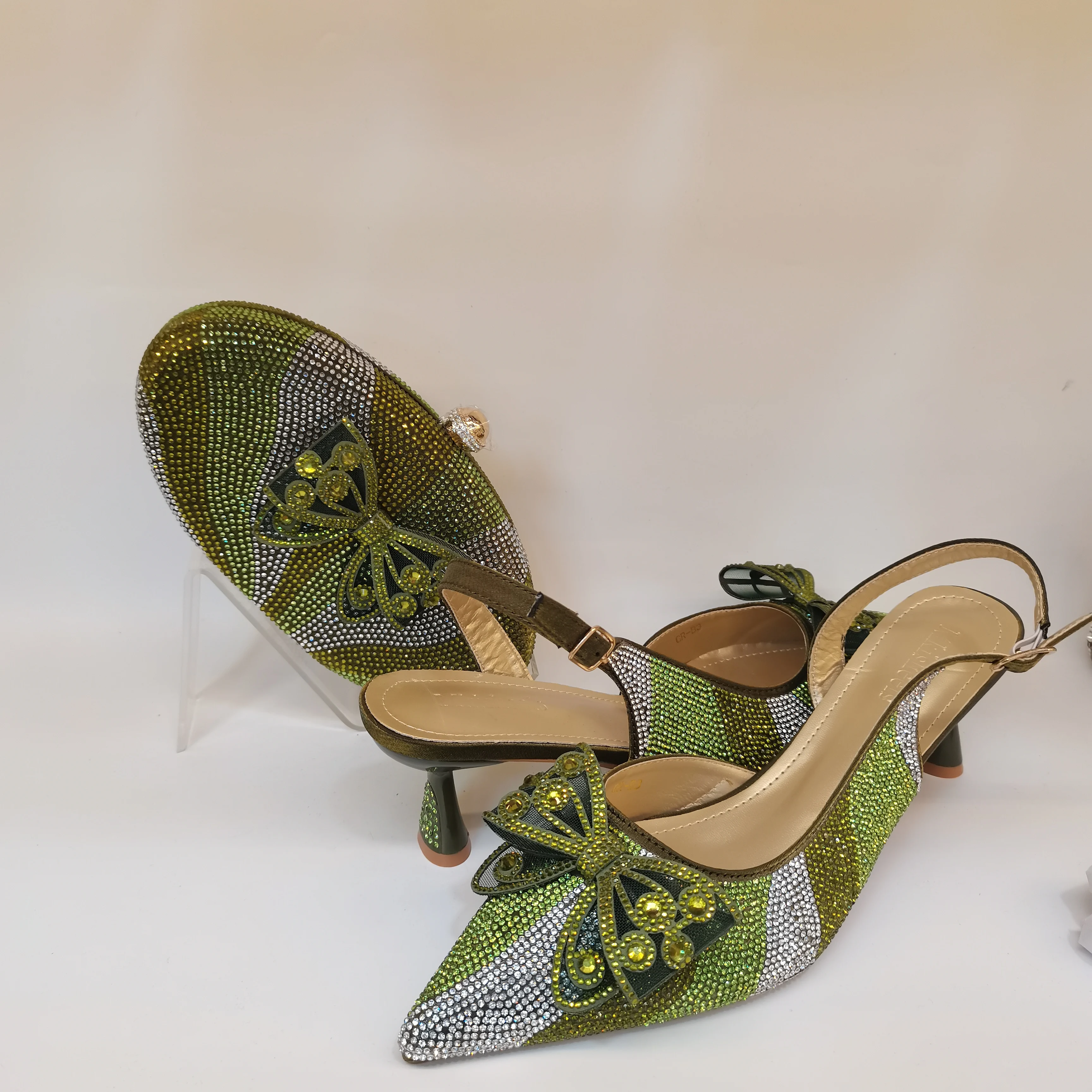 

Elegant High Heels Women's Pumps And Bag Italian Fashion Design Green Colors Bag And Heels Shoes For Nigeria Wedding Party 7cm
