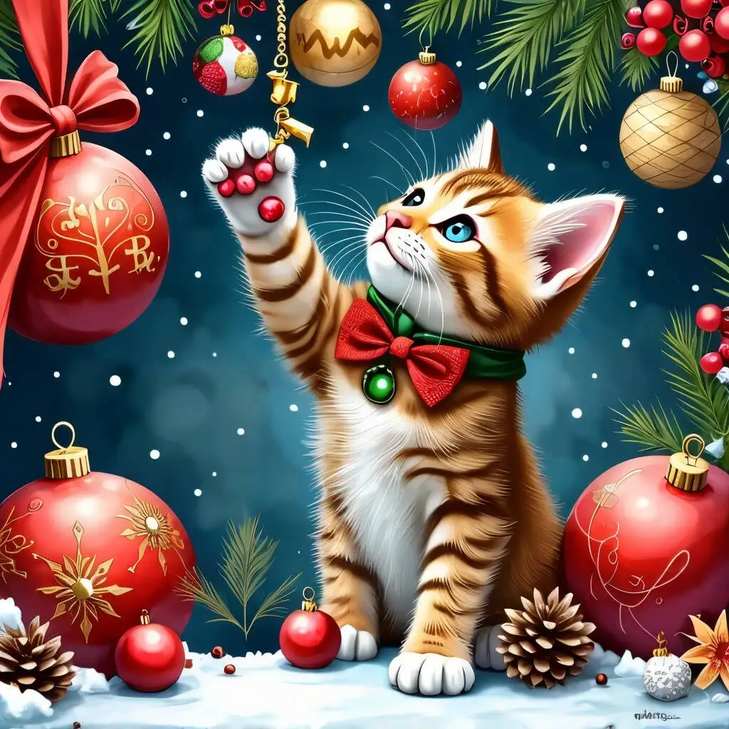 5D-Diamantgemälde zum Selbermachen, Tierkatze, voller quadratischer runder Bohrer, Weihnachtsdekoration, Heimdekoration