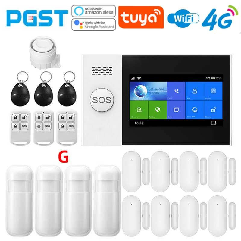 Pgst PG-107 4g tuya sem fio casa wifi gsm segurança em casa com sensor detector de movimento sistema de alarme contra roubo suporte alexa & google