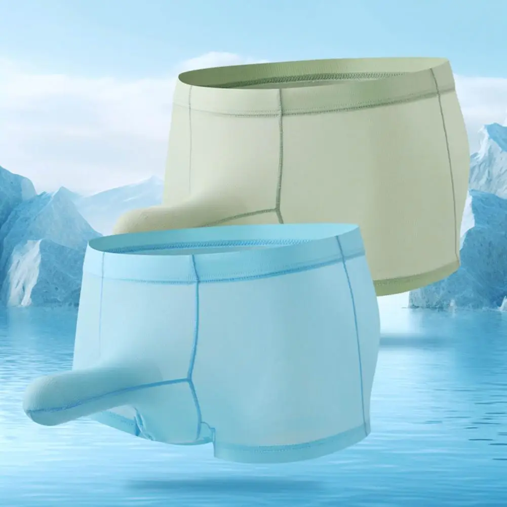 Men Ice Silk Underwear Mid-rise High Elasticity Slim Fit Shorts Briefs Solid Color Elephant Nose Design Stretchy Male Panties