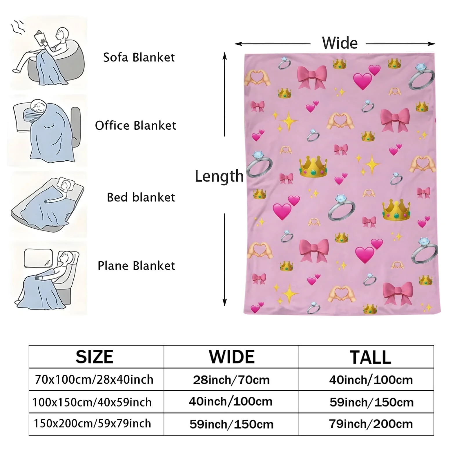 Coperta per aria condizionata con cuore rosa con fiocco, modello romantico cartone animato, coperta per pisolino, divano e letto, regalo morbido per ragazze e donne