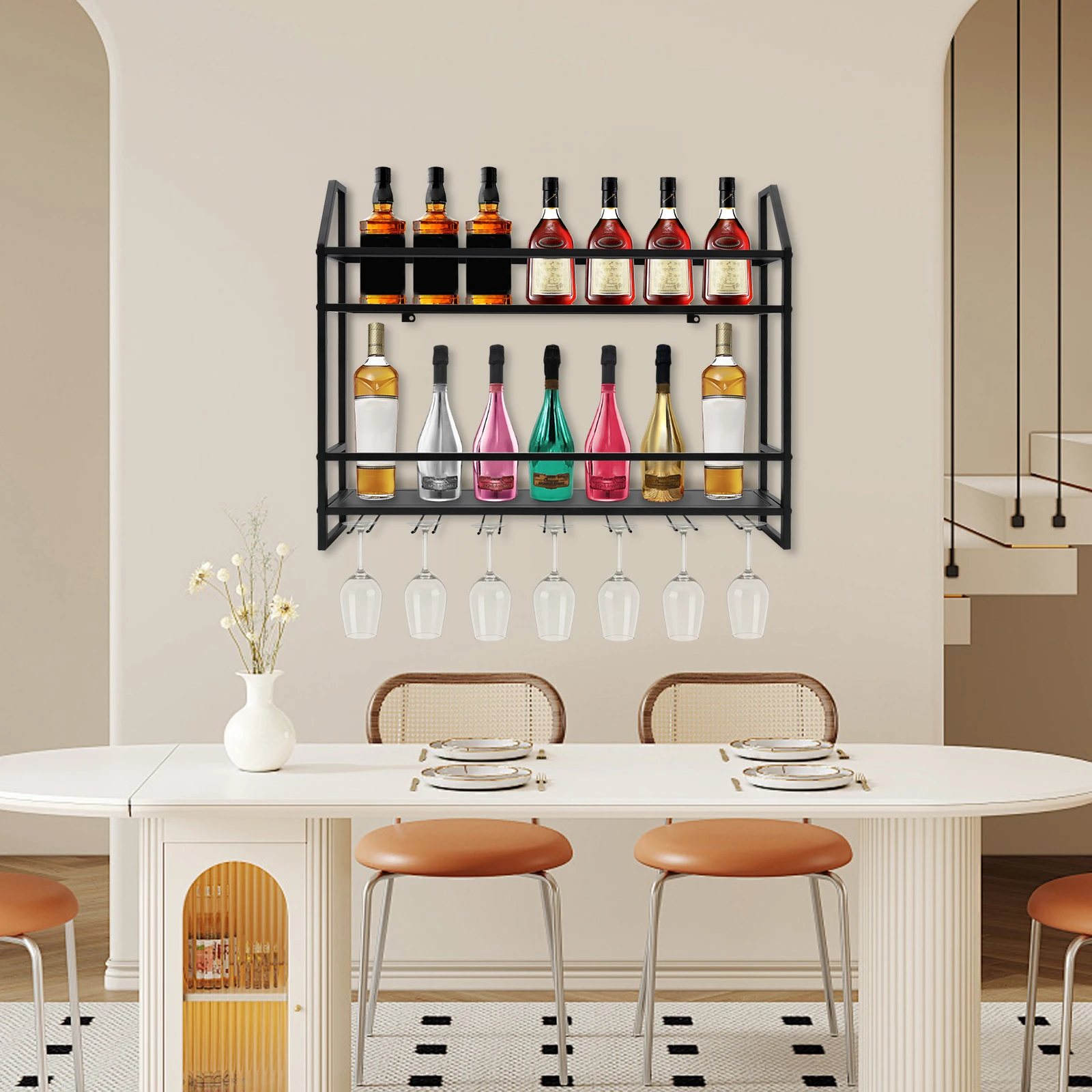 

Wall Mounted Wine Rack, Wall Mounted Wine Bottle Holder Shelf Black, Steel Wine Storage Rack for Kitchen, Bar, Home, Organizer