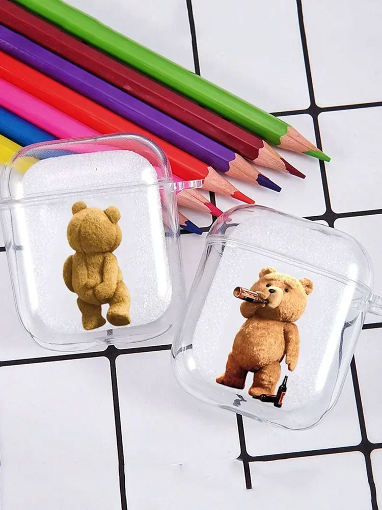 Étui AirPods Pro2 pour écouteurs, ours en peluche, pour Apple 4 3 2 1, protection transparente, Animal de dessin animé drôle