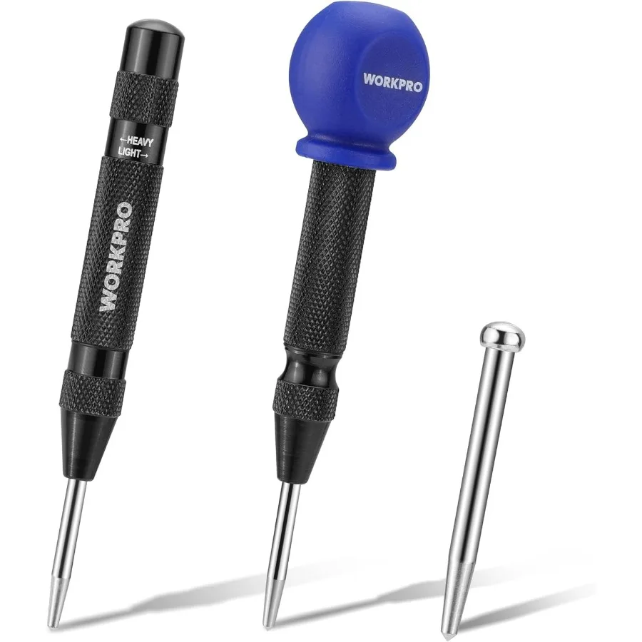 2PCS Automatic Center Punch with Extra Replacement Tip Adjustable Spring Loaded Center Punch for Precise Marking on Woo