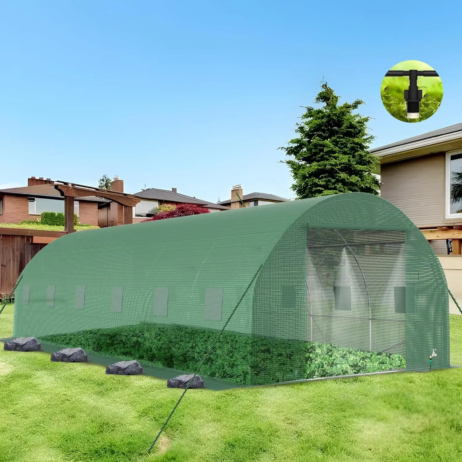 25*10*6.6Ft Heavy Duty Greenhouse For Outdoors, Large Walk-In Green House With High Tunnel Pe Cover & Irrigation Garden