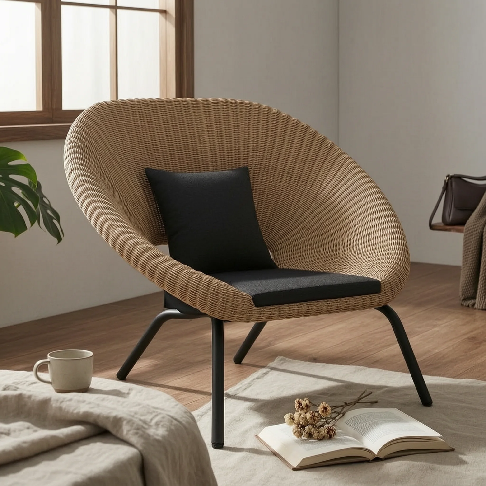 Rattan Lounge Set - ชุดโซฟาหวาย 3 ชิ้น ชุดโซฟาหวายกันน้ำ ทนทานต่อสภาพอากาศ ดีไซน์การสานที่แข็งแรง