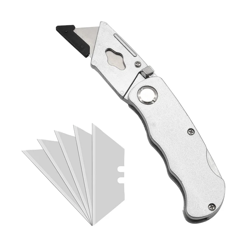 Art Knife Portable Household Industrial Cutting Folding Knife with 5 Blades