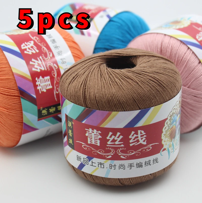 Soft Lace Crochet Yarn for Hand Knitting, 100% Cotton, Thin Threads for Sweater, Shawl Toy, Amigurumi Line, 180Meter, 5Pcs