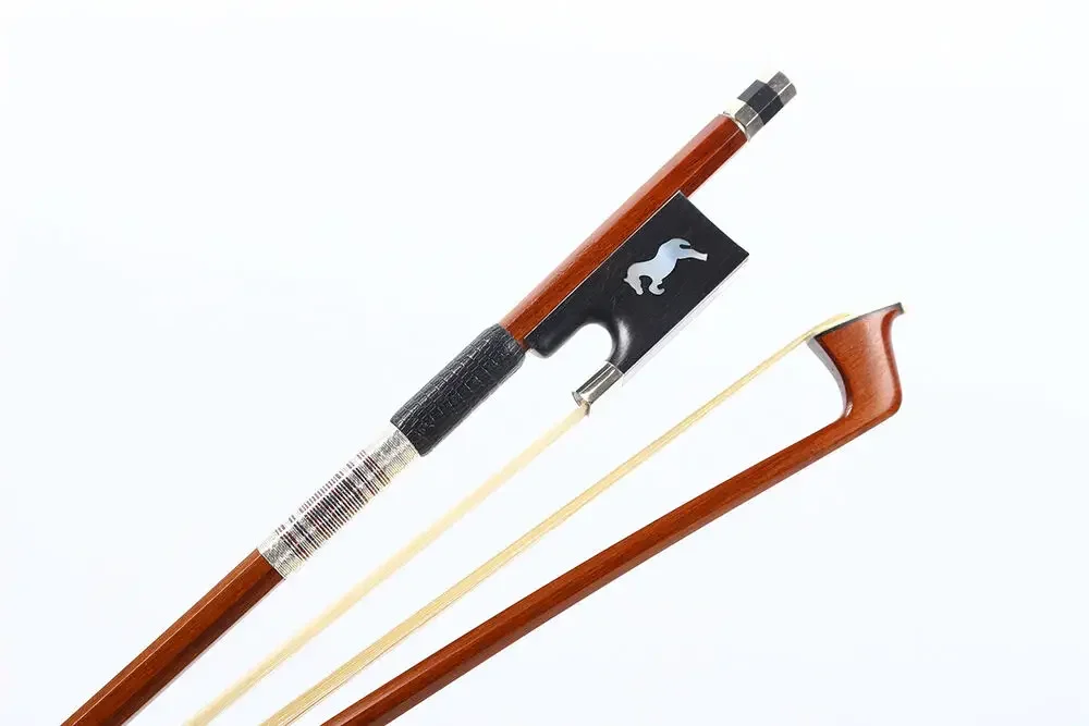 4/4 Full Size Violin Bow Brazilwood Ebony Frog Bows Hair Horse Patten Well Balance Colorful Silk Black Leather Professional